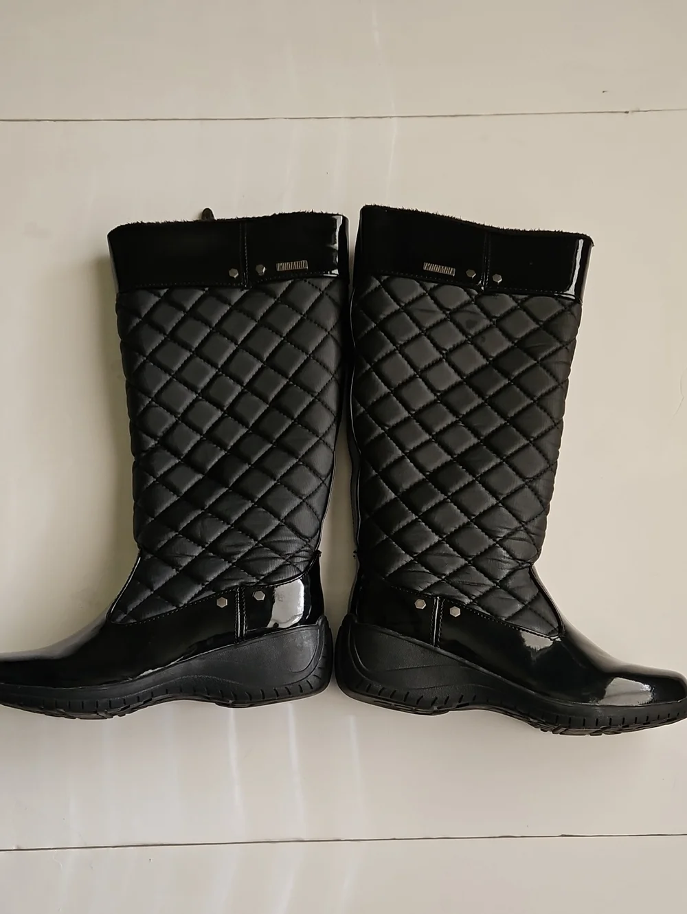 Khombu Black Quilted Knee-High Rain Boots